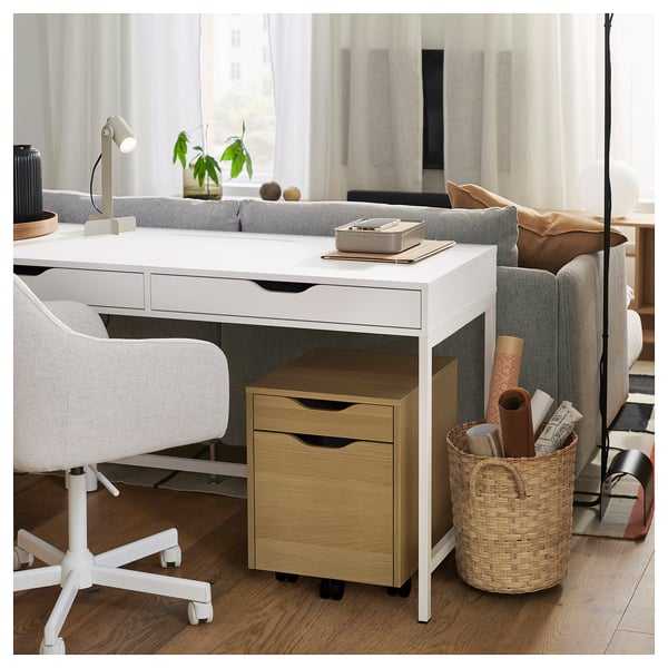 ALEX drawer unit on castors, white stained oak effect/black, 36x50 cm