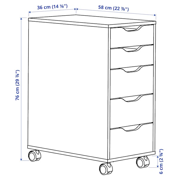 ALEX drawer unit on castors, dark grey/black, 36x76 cm