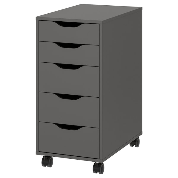 ALEX - Chest of drawers with casters, dark gray/black,36x76 cm