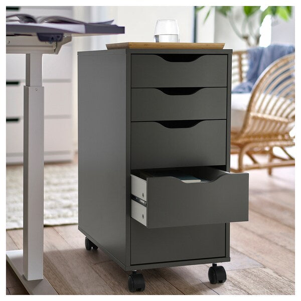 ALEX - Chest of drawers with casters, dark gray/black,36x76 cm