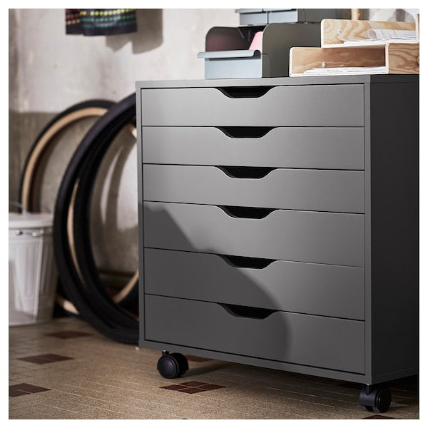 ALEX - Chest of drawers with casters, dark gray,67x66 cm