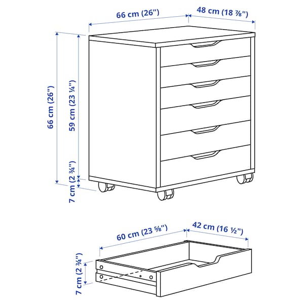 ALEX drawer unit on castors, white stained/oak effect, 67x66 cm
