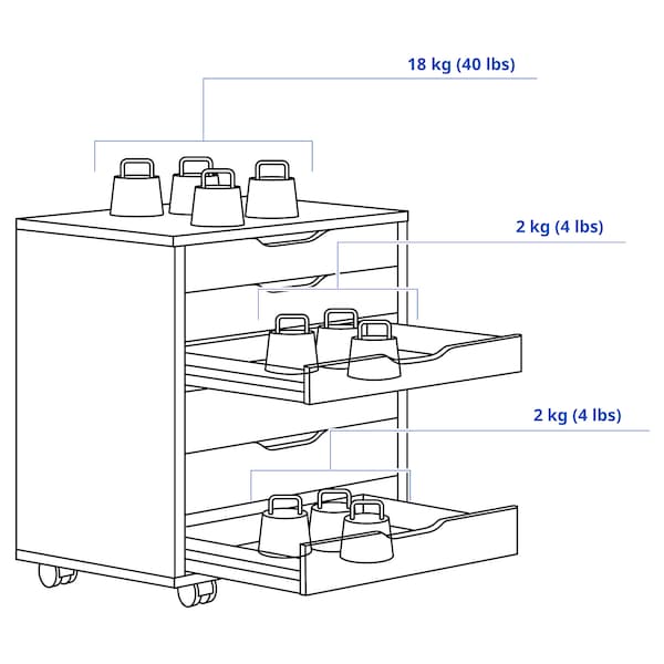 ALEX drawer unit on castors, white stained/oak effect, 67x66 cm