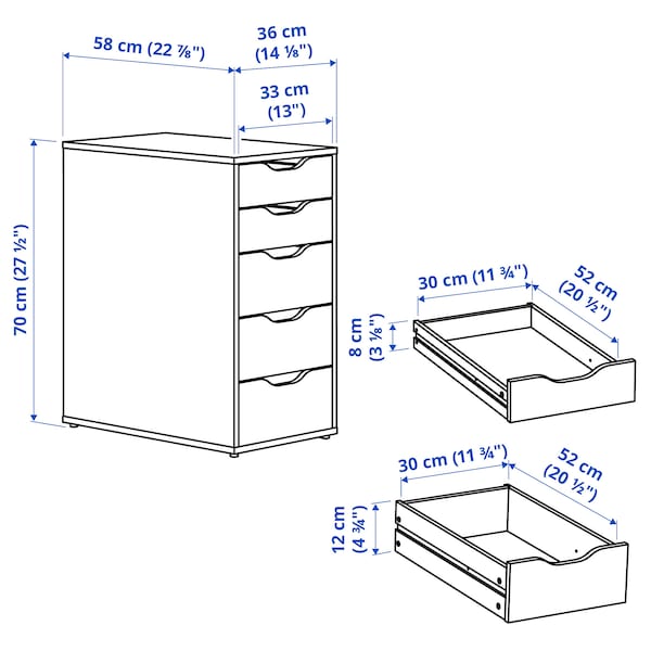 ALEX drawer unit, white stained/oak effect, 36x70 cm