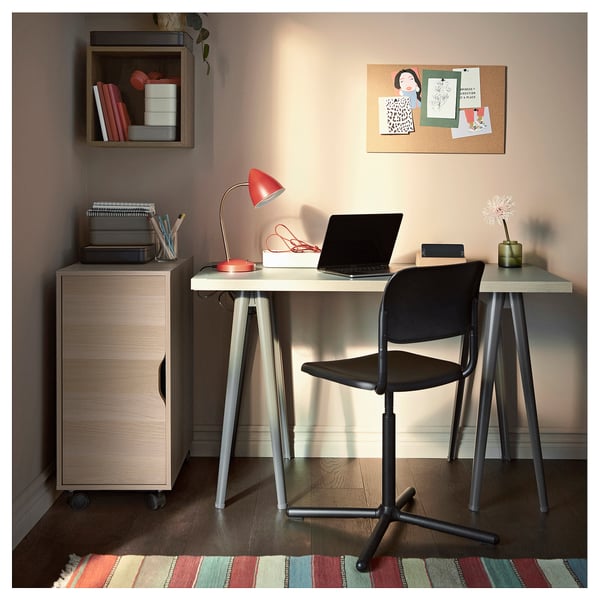 ALEX storage unit on castors, white stained oak effect/black, 36x76 cm