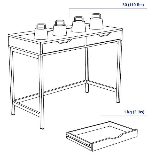 ALEX desk, white, 100x48 cm