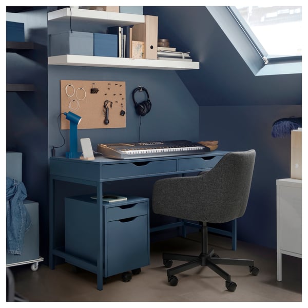 ALEX - Desk, blue-black,132x58 cm