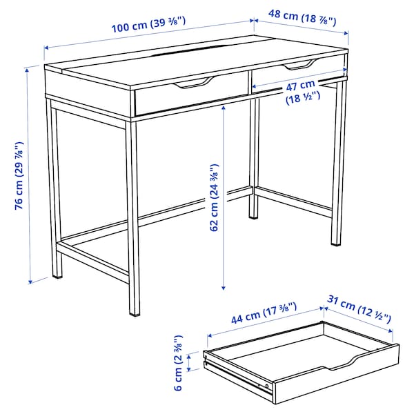 ALEX - Desk, dark grey, 100x48 cm