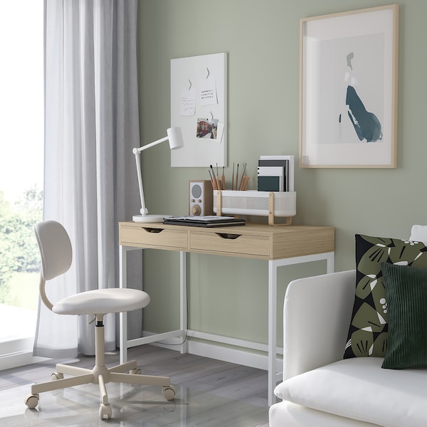 ALEX desk, white stained/oak effect, 100x48 cm