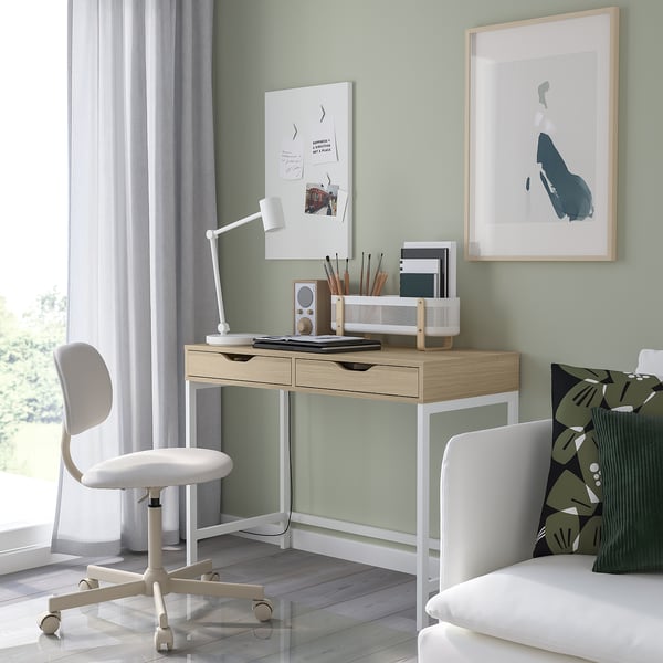 ALEX - Desk, white stained/oak effect, 100x48 cm