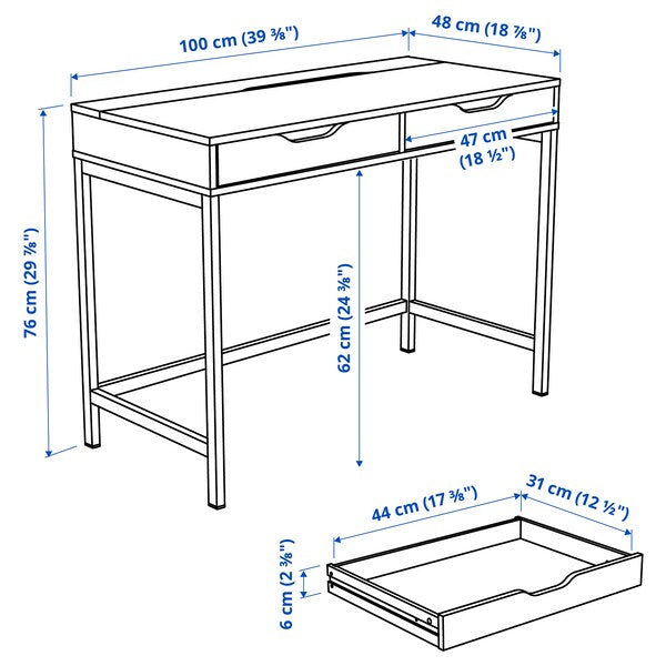 ALEX desk, white stained/oak effect, 100x48 cm