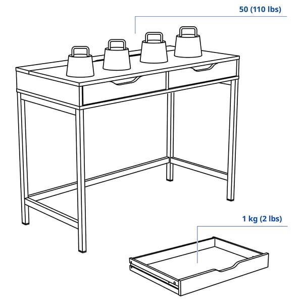 ALEX desk, white stained/oak effect, 100x48 cm
