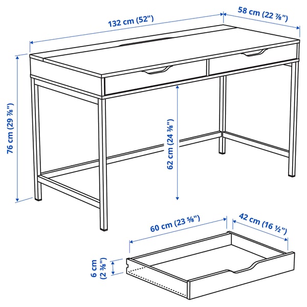 ALEX - Desk, white stained/oak effect, 132x58 cm