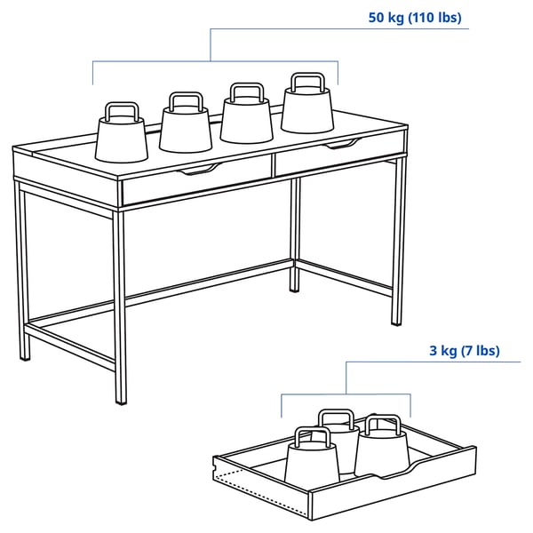 ALEX - Desk, white stained/oak effect, 132x58 cm