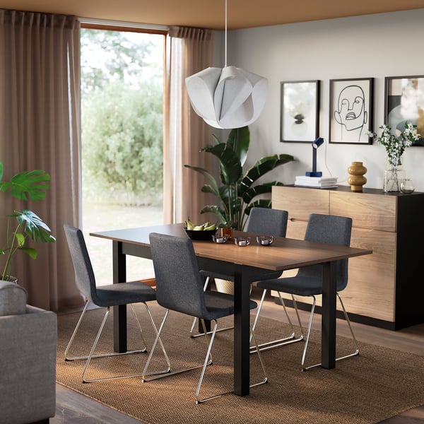 ÅLHULT / LILLÅNÄS table and 4 chairs, black/brown/Gunnared dark gray chrome, 120/170x80 cm