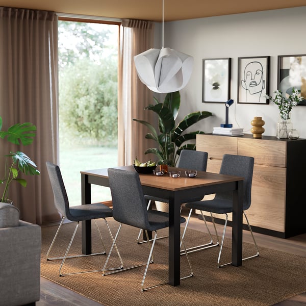 ÅLHULT / LILLÅNÄS table and 4 chairs, black/brown/Gunnared dark grey chrome-plated, 120x80 cm
