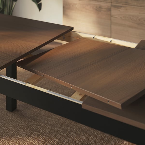 ÅLHULT / LILLÅNÄS table and 4 chairs, black/brown/Gunnared dark grey chrome-plated, 120/170x80 cm