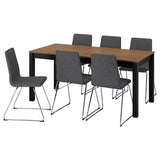 ÅLHULT / LILLÅNÄS table and 6 chairs, black/brown/Gunnared dark grey chrome-plated, 170/220x80 cm