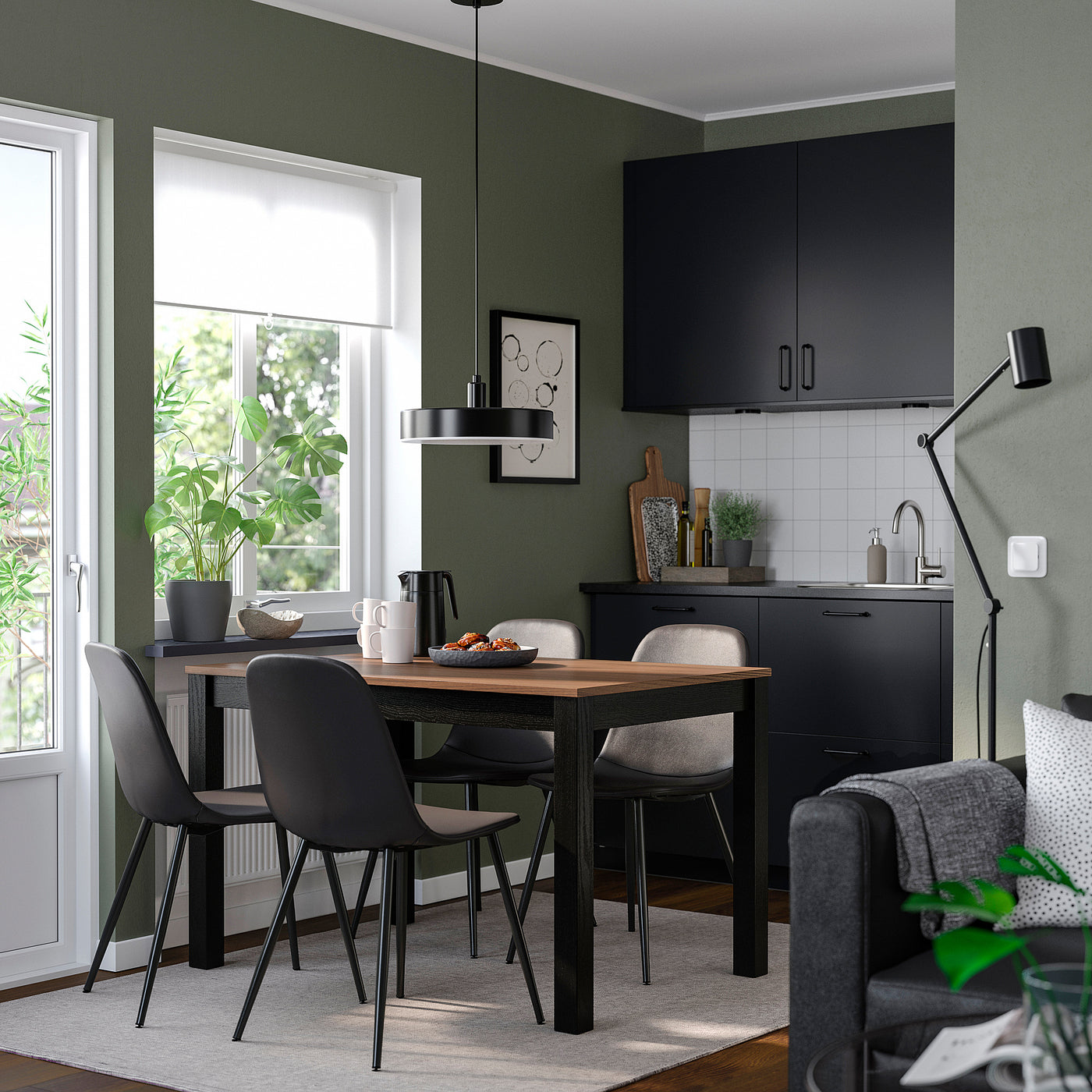 ÅLHULT / NORDMANSSKÄR table and 4 chairs, black/brown/Bomstad black black, 120x80 cm