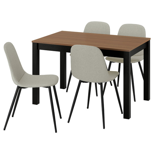 ÅLHULT / NORDMANSSKÄR table and 4 chairs, black/brown/Tonerud grey black, 120x48 cm