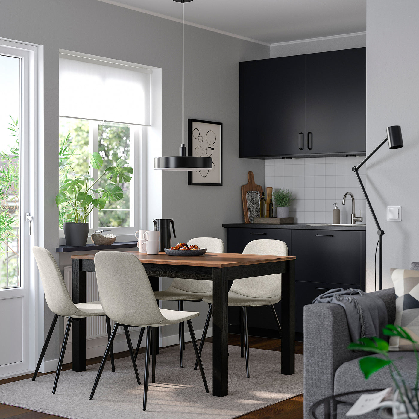 ÅLHULT / NORDMANSSKÄR table and 4 chairs, black/brown/Tonerud grey black, 120x80 cm