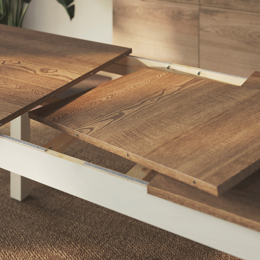 ÅLHULT / NORDMANSSKÄR table and 6 chairs, beige/brown/Letafors yellow-beige black, 170/220x80 cm