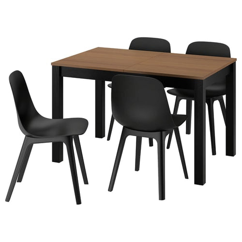 ÅLHULT / ODGER table and 4 chairs, black/brown/anthracite, 120/170x80 cm