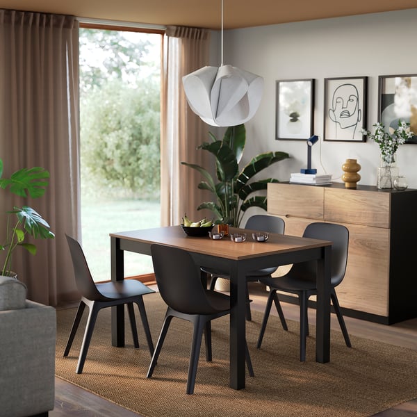 ÅLHULT / ODGER table and 4 chairs, black/brown/anthracite, 120x80 cm