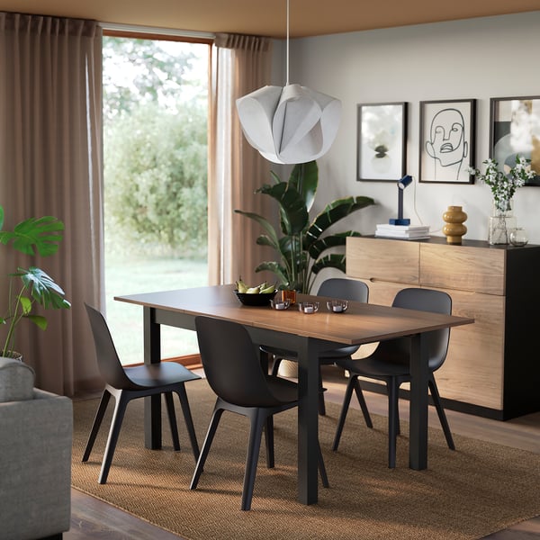 ÅLHULT / ODGER table and 4 chairs, black/brown/anthracite, 120/170x80 cm