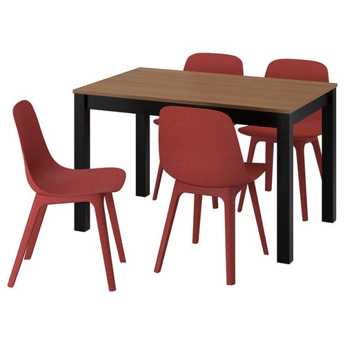 ÅLHULT / ODGER table and 4 chairs, black/brown/red, 120x80 cm