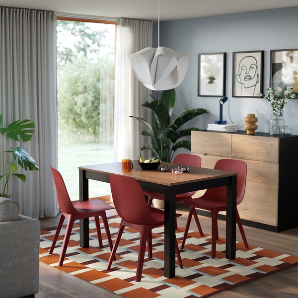 ÅLHULT / ODGER table and 4 chairs, black/brown/red, 120x80 cm