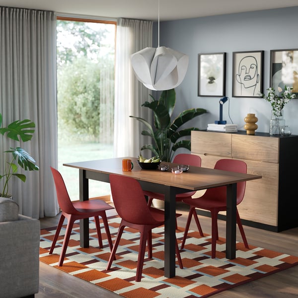 ÅLHULT / ODGER table and 4 chairs, black/brown/red, 120/170x80 cm