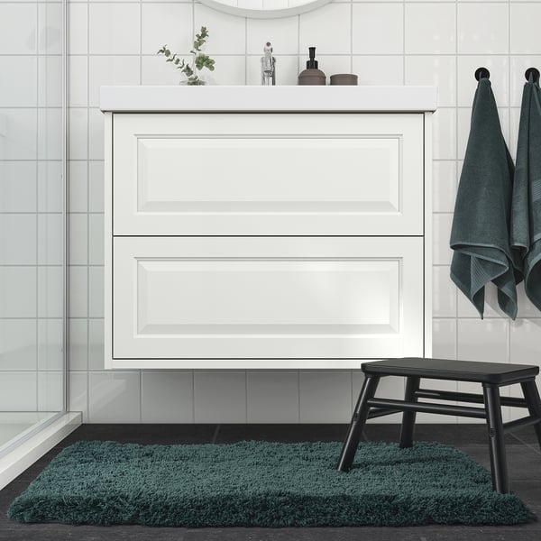 ALMTJÄRN bath mat, grey-turquoise, 60x90 cm