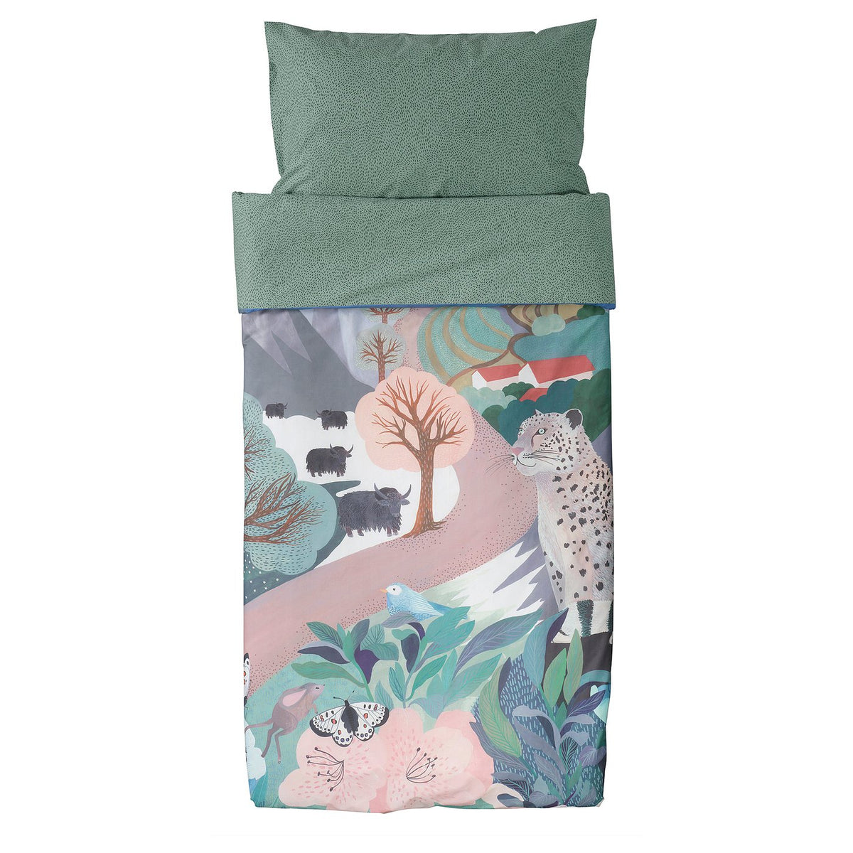 ALPTALL duvet cover and pillowcase, blue green/The Himalayas, 150x200/50x80 cm