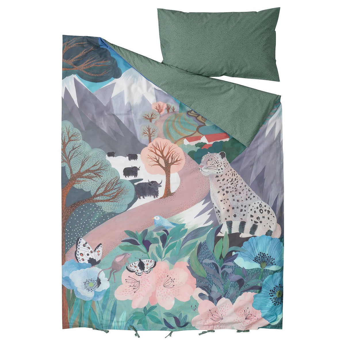 ALPTALL duvet cover and pillowcase, blue green/The Himalayas, 150x200/50x80 cm