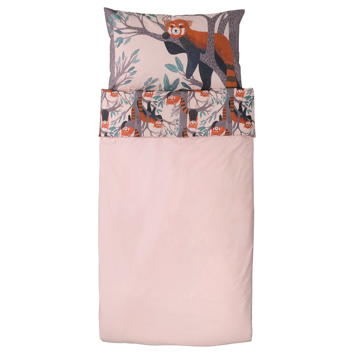 ALPTALL duvet cover and pillowcase, pink/red panda pattern, 150x200/50x80 cm