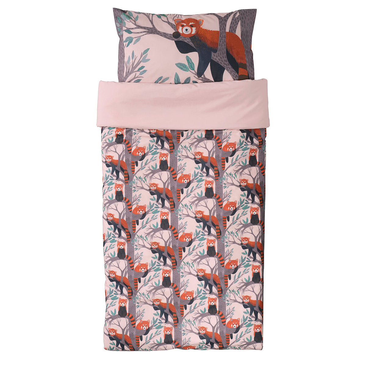 ALPTALL duvet cover and pillowcase, pink/red panda pattern, 150x200/50x80 cm
