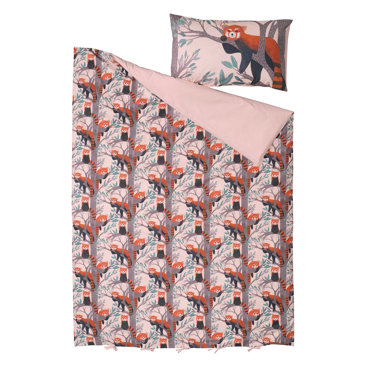 ALPTALL duvet cover and pillowcase, pink/red panda pattern, 150x200/50x80 cm