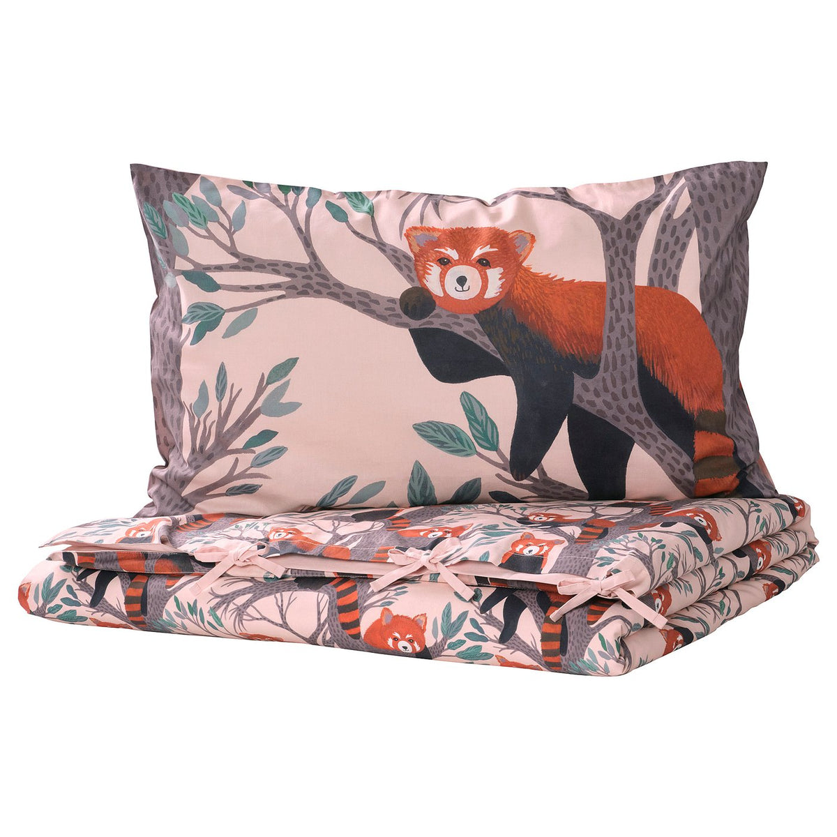 ALPTALL duvet cover and pillowcase, pink/red panda pattern, 150x200/50x80 cm