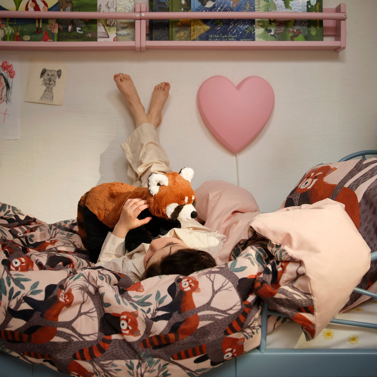 ALPTALL duvet cover and pillowcase, pink/red panda pattern, 150x200/50x80 cm