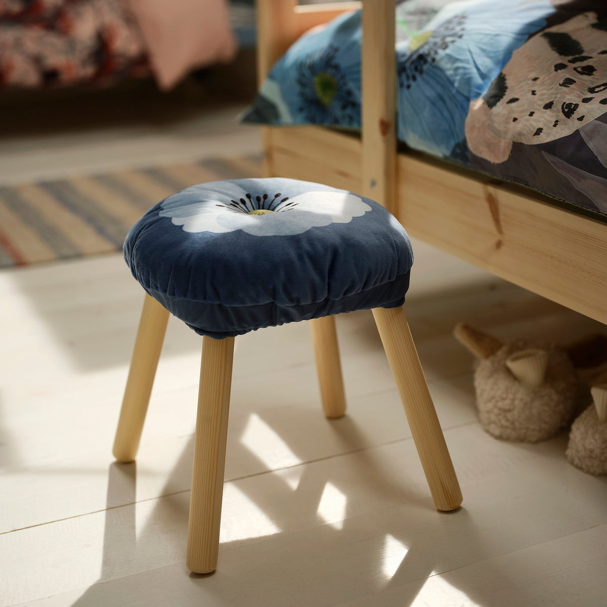 ALPTALL stool cover, blue/flower print, 30 cm