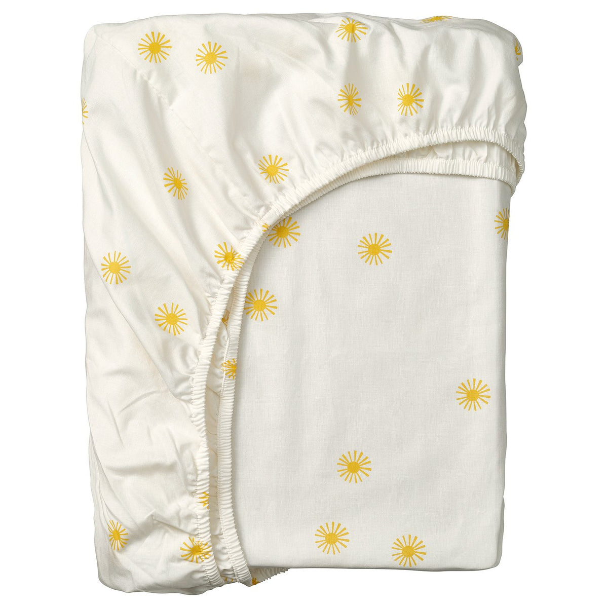 ALPTALL fitted sheet, white yellow/sun pattern, 90x200 cm
