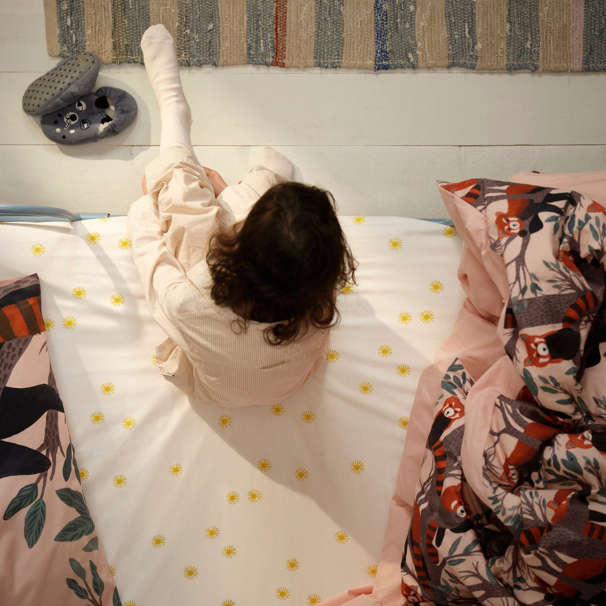 ALPTALL fitted sheet, white yellow/sun pattern, 90x200 cm