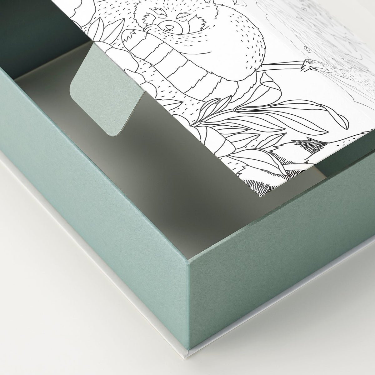 ALPTALL colouring storage box, patterned/green, 25x17x8.5 cm