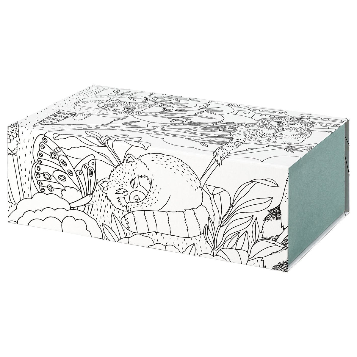 ALPTALL colouring storage box, patterned/green, 25x17x8.5 cm