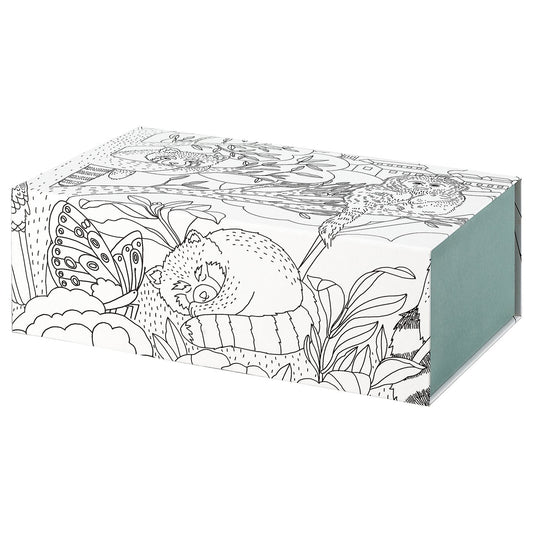 ALPTALL colouring storage box, patterned/green, 25x17x8.5 cm