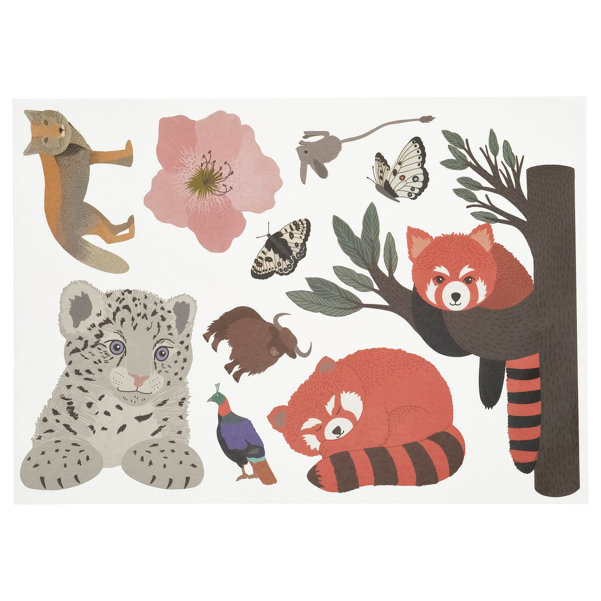 ALPTALL decoration stickers, set of 3, multicolour/Himalayan animals and plants