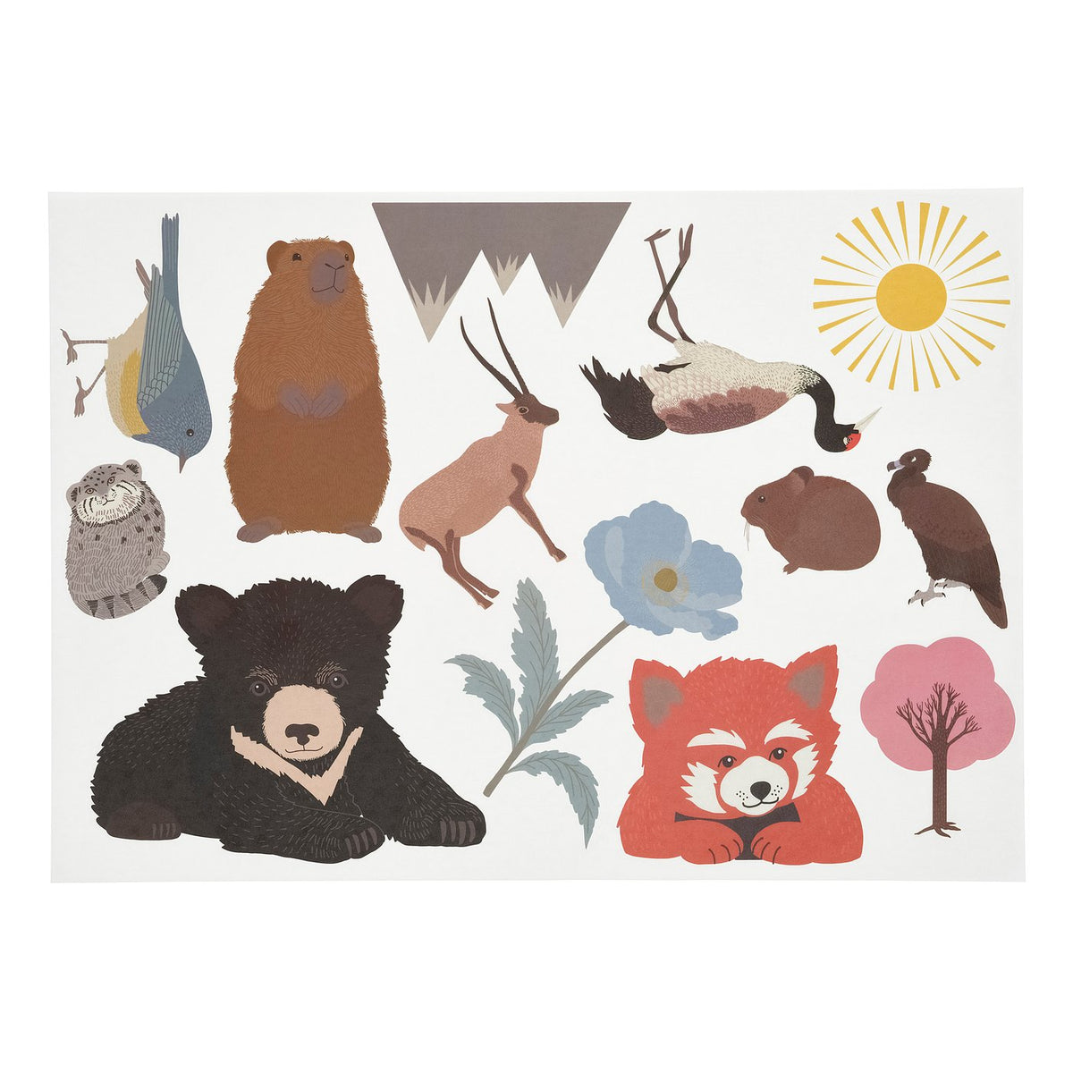 ALPTALL decoration stickers, set of 3, multicolour/Himalayan animals and plants