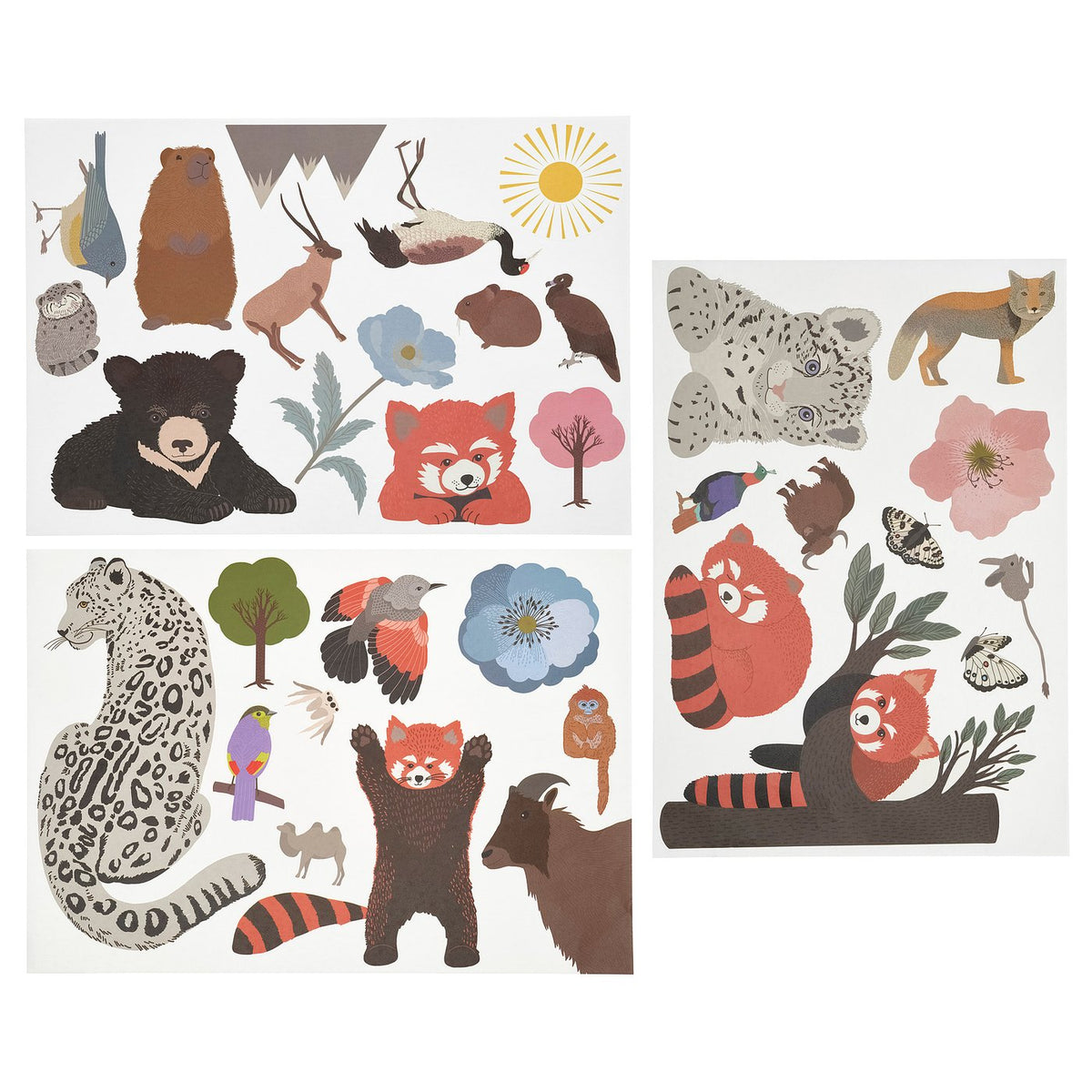 ALPTALL decoration stickers, set of 3, multicolour/Himalayan animals and plants