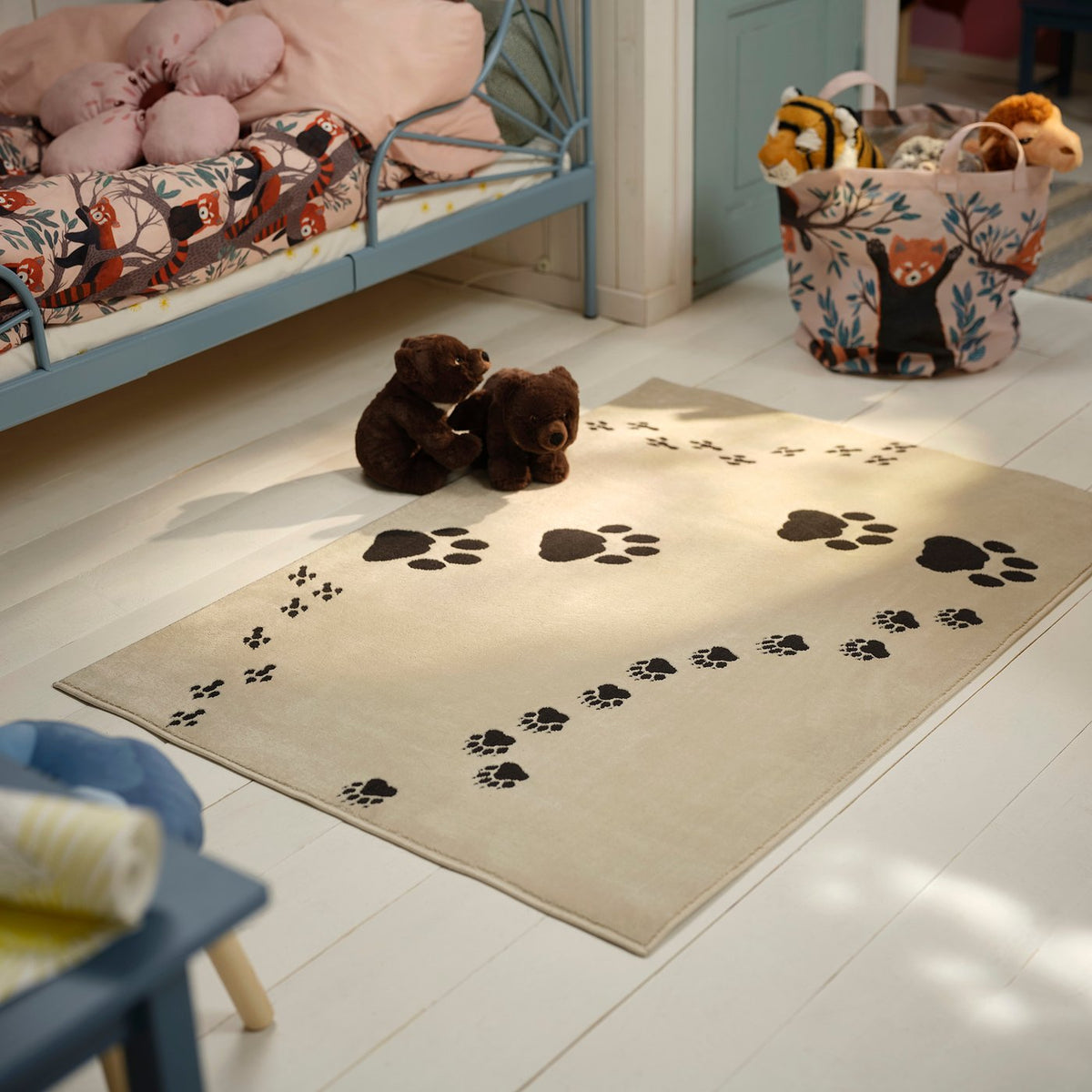 ALPTALL rug, beige/paw print pattern, 90x130 cm